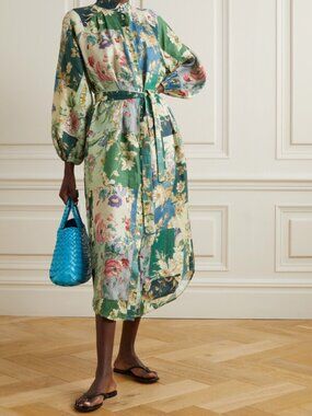 Alemais Loretta Patchwork Midi Dress in Sage Floral - Size 6/Small